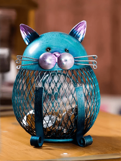 أثاث مكتبي قطعة واحدة بنك معدني على شكل قطة للكبار، بنك على شكل حيوان مع غطاء أسفلي، هدية قطة إبداعية وعملية للمحبين القطط ، ديكور المنزل والغرفة المعيشية والرف الكتب، هدايا أعياد الميلاد وعيد الهالوين وأعياد الميلاد