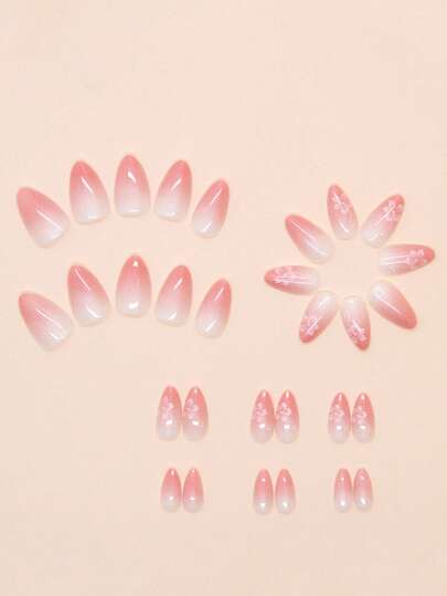 30 قطعة / مجموعة أظافر وردي غامق جراديانت بشكل اللوز، أصابع عرضية، ناعمة وقابلة للإزالة مناسبة للطالبات والسيدات في المكتب، وحفلات الاستخدام اليومي، تغطية كاملة لأظافر مزيفة، لوازم فنون الأظافر، + جيلي جيلي 1 + 1 ملف أظافر لتزيين الأظافر وتعزيز ذوقك...