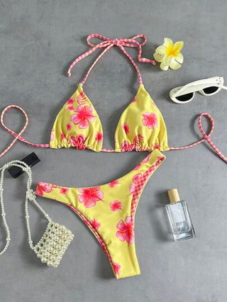 Swim Mod ملابس سباحة اثنين قطعة كاجوال زهرية للنساء، أطقم ملابس سباحة للعطلات والشاطئ