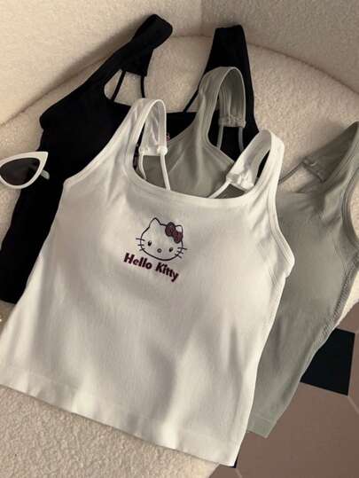 Sanrio 1 قطعة حماتة نسائية مُتعددة الاستخدامات بخلف مفتوح، مبطنة الصدر، والتصقت بالجسم، ملابس علوية داخلية جذابة