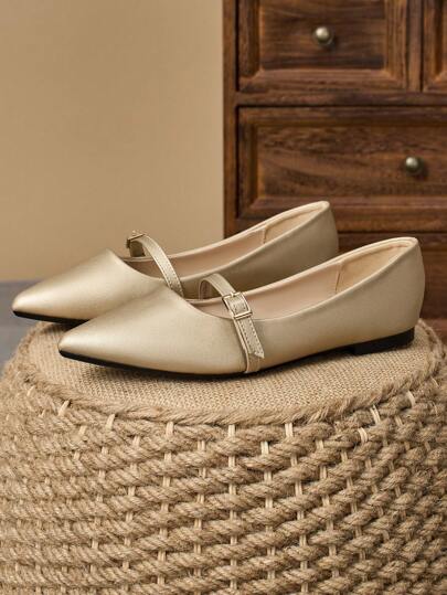 زوج من أحذية نسائية مسطحة من الجلد الناعم براسواق حادة، أحذية مريحة ومتعددة الاستخدامات للعمل والمكتب، أحذية باليه كاجوال بدون ربط