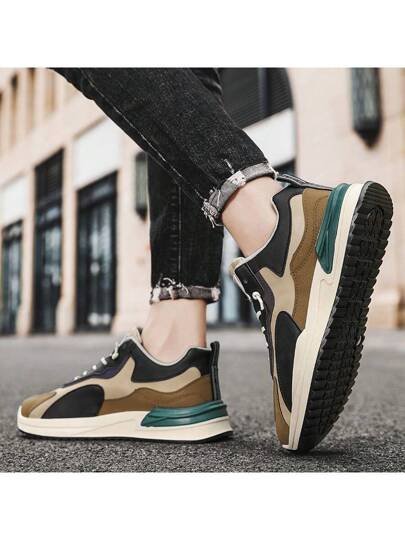 أحذية رياضية بألوان معاكسة كلاسيكية للرجال، مريحة بنظام ربط الحذاء، نعل ناعم، متينة، مناسبة للأنشطة الخارجية