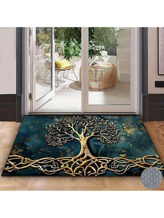 سجادة عتبة الباب بتصميم شجرة الحياة وتنين الأسد - نمط مبهج ومريح، مصنوعة من مادة الفالوت البلوري، مانعة للانزلاق، قابلة للغسيل لديكور المنزل والحديقة والباحة وغرفة الغسيل والحمام - سجادة خارجية - متوفرة بأحجام متعددة، ديكور منزلي مريح. مناسبة كهدية...