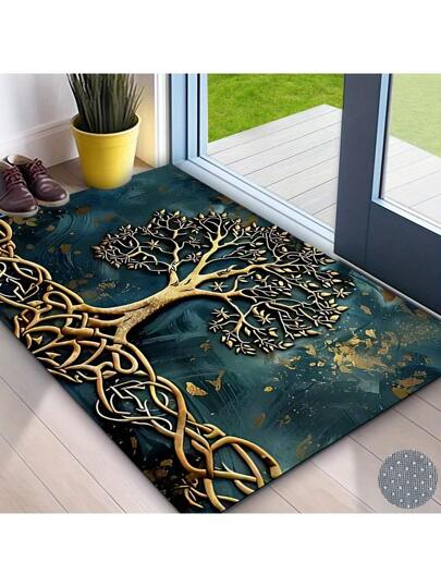سجادة عتبة الباب بتصميم شجرة الحياة وتنين الأسد - نمط مبهج ومريح، مصنوعة من مادة الفالوت البلوري، مانعة للانزلاق، قابلة للغسيل لديكور المنزل والحديقة والباحة وغرفة الغسيل والحمام - سجادة خارجية - متوفرة بأحجام متعددة، ديكور منزلي مريح. مناسبة كهدية...