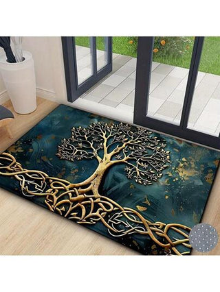 سجادة عتبة الباب بتصميم شجرة الحياة وتنين الأسد - نمط مبهج ومريح، مصنوعة من مادة الفالوت البلوري، مانعة للانزلاق، قابلة للغسيل لديكور المنزل والحديقة والباحة وغرفة الغسيل والحمام - سجادة خارجية - متوفرة بأحجام متعددة، ديكور منزلي مريح. مناسبة كهدية...