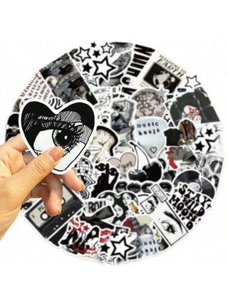 50 قطعة ملصقات Y2K للشارع باللونين الأبيض والأسود وملصقات معتمة، ملصقات فينيل مقاومة للماء، مجموعة ملصقات جمالية للحاسب المحمول والدراجة والزجاجة المائية والدفتر، لوازم المدرسة، عودة للمدرسة