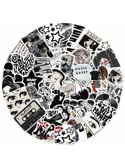 50 قطعة ملصقات Y2K للشارع باللونين الأبيض والأسود وملصقات معتمة، ملصقات فينيل مقاومة للماء، مجموعة ملصقات جمالية للحاسب المحمول والدراجة والزجاجة المائية والدفتر، لوازم المدرسة، عودة للمدرسة