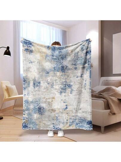 بطانية طرح مطبوعة باللونين الأزرق والأبيض قطعة واحدة - من البوليستر الناعم ، مريحة لجميع الفصول ، مناسبة للأريكة والغرفة والمكتب والسفر - متوفرة بأحجام متعددة ، عنصر ديكور منزلي أساسي بملمس مغزول