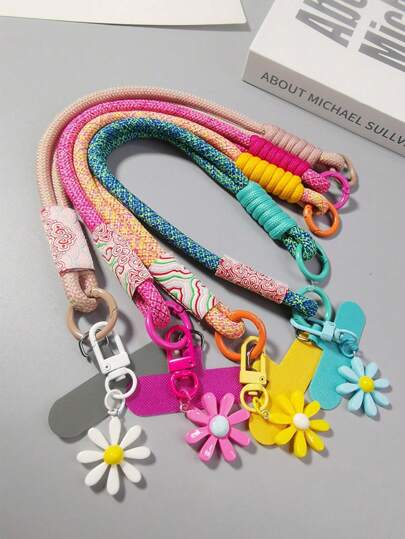 سوار هاتف من البولي أميد مع حزام منسوج وزخارف زهرية - حامل هاتف مضاد للضياع مناسب للسفر والاستخدام في الخارج، هدايا للأم والعائلة والأصدقاء وأعياد الميلاد والعطلات، إكسسوارات الهاتف