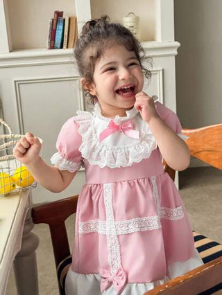 فساتين بيبي فستان وردي بأكمام منفوشة لفتيات الأطفال
