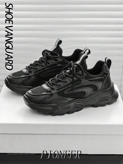 أحذية رياضية كاجول للرجال كلاسيكية عصرية من الشبك الأسود مع تفاصيل الشريط، منخفضة القمة، مريحة للارتداء اليومي والرياضة والخروج ، مناسبة للشباب وارتداء الشارع والركض