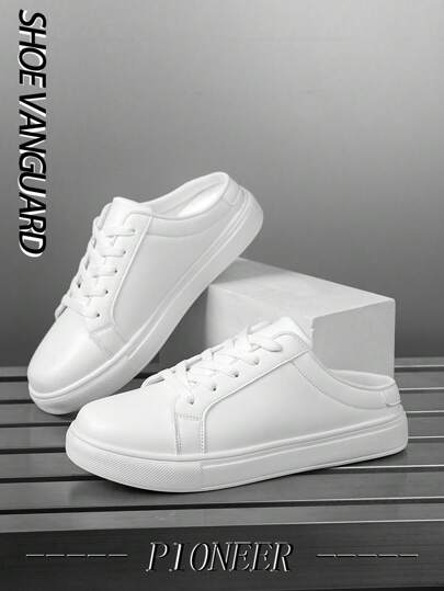 حذاء كاجوال منخفض اللون أبيض ساده بسيط بطبقة جلدية مقلدة بنمط سهل الارتداء ناعم هش خفيف الوزن، مفيد ومريح في الاستخدام اليومي، للمراهقين في الهواء الطلق