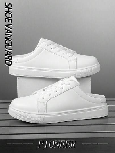 حذاء كاجوال منخفض اللون أبيض ساده بسيط بطبقة جلدية مقلدة بنمط سهل الارتداء ناعم هش خفيف الوزن، مفيد ومريح في الاستخدام اليومي، للمراهقين في الهواء الطلق