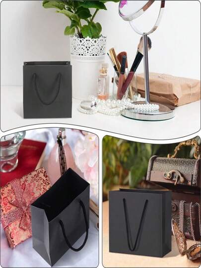 1 قطعة/2 قطعة/5 قطع أكياس هدايا سوداء ذات مقابض، حجم كبير مناسب لهدايا الحرفيات الثقيلة والأحزاب، أكياس هدايا عيد ميلاد وأعياد وأحزاب من الكرافت الأنيق، حل تخزين متعدد الاستخدامات