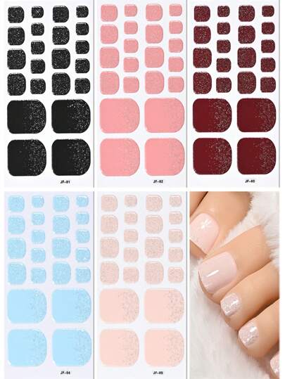 110 قطعة ملصقات مسامير الأصابع كاملة التغليف بالبريق، 5 صفحات، ربيع وصيف معدنية باللون الرمادي الفاتح، أشرطة طلاء أظافر أصابع القدمين اللاصقة، براقة مع بريق، نعل فخم، ديكورات أظافر لاصقة للسيدات والفتيات للاستخدام اليومي DIY