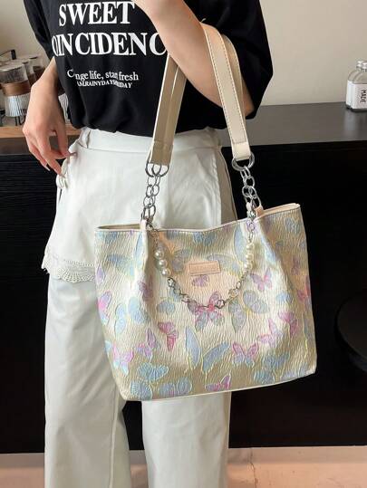 حقيبة تسوق نسائية موضة طباعة زهور، سعة كبيرة مناسبة للتنقل ، ضرورة متعددة الاستخدامات