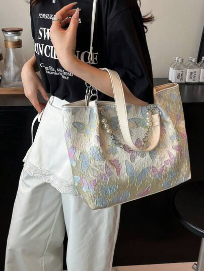 حقيبة تسوق نسائية موضة طباعة زهور، سعة كبيرة مناسبة للتنقل ، ضرورة متعددة الاستخدامات