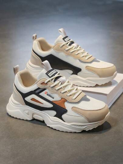 أحذية رياضية للرجال بنمط ملون ومطبوع بحرف مريح وذو مقدمة شبكية سهلة الربط، أحذية كاجوال للمراهقين، الحرم الجامعي، الاستخدام اليومي في الخارج، ذات بطانة رغوية سميكة