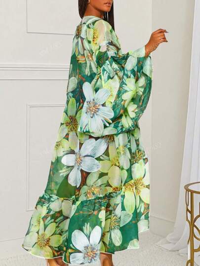 معطف أخضر طويل من شيفون للنساء بأكمام طويلة، من قماش منسوج، قابل للغسل في الغسالة، ذو خط أسفل غير متماثل، مناسب للشاطئ والأنشطة الخارجية، صيفي