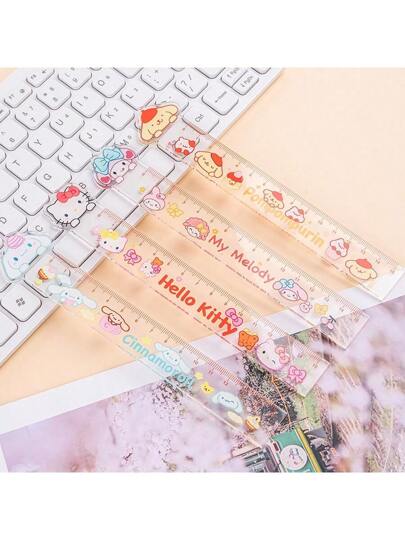 أدوات مكتبية ومدرسية Sanrio مسطرة أكريليك إلهامية رسوم كرتونية جمالية (مقياس قابل للتخصيص 15 سم) - أقوال حافزة وصديقة للامتحانات للطلاب