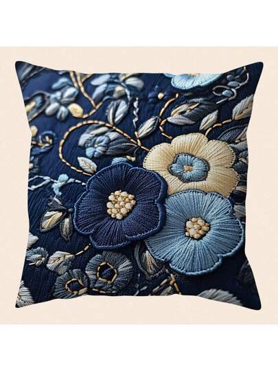 1 غطاء وسادة من الألياف الناعمة باللون الأزرق البحري بطراز زهور عتيق، متعدد الأحجام، قابل للعكس، غطاء وسادة زخرفي للأريكة والمنزل، قابل للغسيل بالغسالة، مغلق بسوستة، 100% بوليستر، منسوج، بتصميم معاصر مناسب لجميع أنواع الغرف - الوسادة غير مضمنة (BZ400)