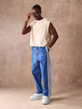 SUMWON بنطلون رياضي أسلوب ريترو مع شريط جانبي، بنطلون تنمية جوجرز للنادي الصيفي، بنطلون طويل مرتاح بخصر مطاطي، ملابس رياضية مع تصميم شريط جانبي