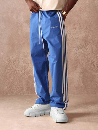 SUMWON بنطلون رياضي أسلوب ريترو مع شريط جانبي، بنطلون تنمية جوجرز للنادي الصيفي، بنطلون طويل مرتاح بخصر مطاطي، ملابس رياضية مع تصميم شريط جانبي