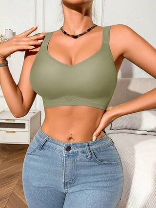 1 حمالة قطنية خضراء اللون مريحة لا سلكية وخالية من الغرز النسائية، حمالة صلبة بلون أخضر بسيطة بدون أسلاك