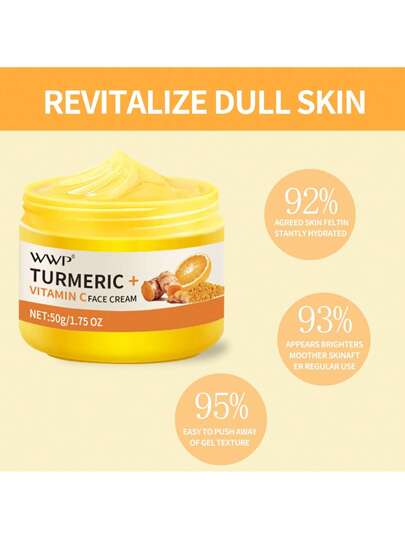WWP 50 جم كريم الكركم وفيتامين سي للوجه، مرطب، مرطب، مغذي، رطوبة طويلة الأمد، قل وداعا للبشرة الجافة