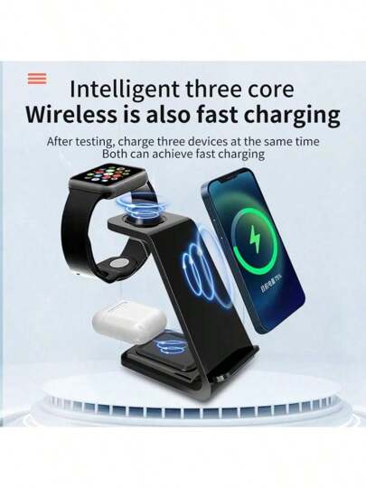 مُحطة شحن لاسلكية متعددة الوظائف 3 في 1 شحن سريع متوافقة مع أجهزة آيفون 16 إلى 3، آيربودز برو الجيل 4 و 3، ساعة آبل، مناسبة للمكتب والسكن الجامعي والمنزل