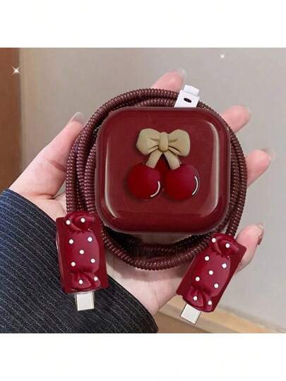 5 قطع/طقم واقي حماية كابل البيانات من السيليكون المشكل على شكل كرزة متوافق مع أجهزة الآيفون ،متضمن غطاء محول الشحن 20 واط لقابس المملكة المتحدة لمنع تلف الشاحن