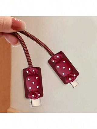 5 قطع/طقم واقي حماية كابل البيانات من السيليكون المشكل على شكل كرزة متوافق مع أجهزة الآيفون ،متضمن غطاء محول الشحن 20 واط لقابس المملكة المتحدة لمنع تلف الشاحن