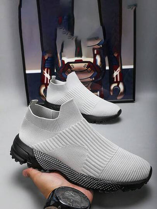 أحذية رياضية رجالية مُنفِّسة من الشبك - أحذية مشي مُريحة مع سُحاب مطاطي ، وأسفل مبطن ، مناسبة لكل المواسم