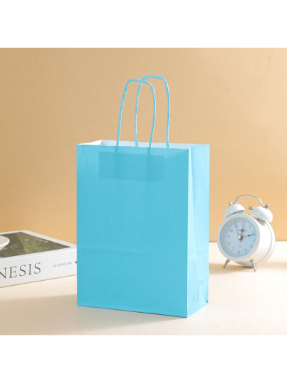 24 قطعة حقائب ورقية كرافت متوسطة الحجم 16x22x8 سم ، باللون الأزرق الفاتح ، أكياس هدايا قابلة لإعادة الاستخدام لأعياد الميلاد والأعراس وهدايا الأصدقاء
