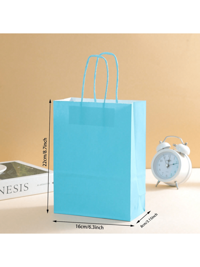 24 قطعة حقائب ورقية كرافت متوسطة الحجم 16x22x8 سم ، باللون الأزرق الفاتح ، أكياس هدايا قابلة لإعادة الاستخدام لأعياد الميلاد والأعراس وهدايا الأصدقاء