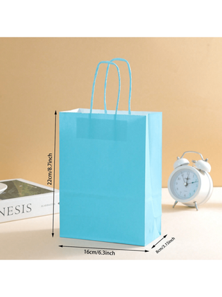 24 قطعة حقائب ورقية كرافت متوسطة الحجم 16x22x8 سم ، باللون الأزرق الفاتح ، أكياس هدايا قابلة لإعادة الاستخدام لأعياد الميلاد والأعراس وهدايا الأصدقاء