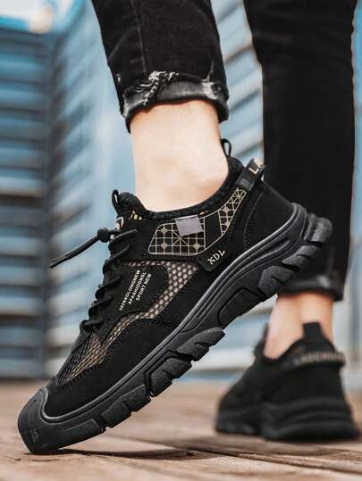 حذاء رياضي كاجوال رجالي من قماش شبكي لائق للاستعمال اليومي، سهل الربط، مريح التنفس، مقاوم للانزلاق، متعدد الاستخدامات