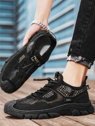 حذاء رياضي كاجوال رجالي من قماش شبكي لائق للاستعمال اليومي، سهل الربط، مريح التنفس، مقاوم للانزلاق، متعدد الاستخدامات