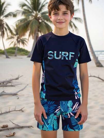 مايوه لولد مراهق بطبعة استوائية للشاطئ