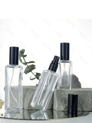 2 قطعة زجاجة عطر رذاذ مربعة ذات عمود، سعة 10 / 20 / 30 مل، رأس رذاذ مستحضرات تجميل فارغ، زجاجة أساس سميكة الجدران، زجاجة غسول شفافة متسمكة، زجاجة توزيع مضغوطة للمستحضرات