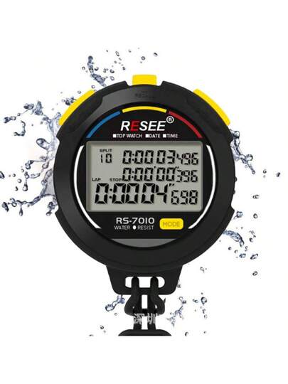 ساعة إيقاف رياضية محترفة، موقت، شاشة كبيرة، ذاكرة منفصلة / توقيت 0.001 ثانية، يمكن عرض وضبط الساعة والتاريخ والإنذار والعد التنازلي، مصنوعة من مادة ABS مناسبة للجري والكرة السلة والسباحة واللياقة البدنية والتحكيم والتدريب