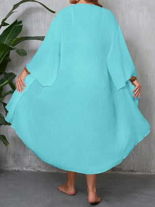 Swim Lushoire ثوب أسود بسيط وناضج لحجم كبير للستات، لتغطية البحر، فضفاض وخفيف الوزن، ملابس سباحة طويلة الأكمام ماكسي روب موضة