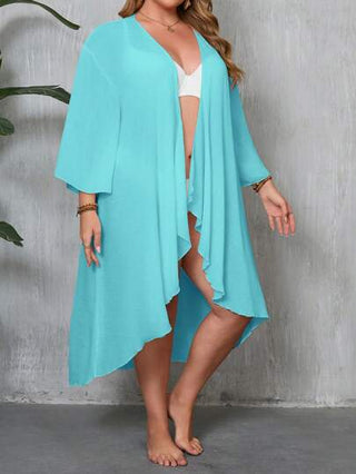 Swim Lushoire ثوب أسود بسيط وناضج لحجم كبير للستات، لتغطية البحر، فضفاض وخفيف الوزن، ملابس سباحة طويلة الأكمام ماكسي روب موضة