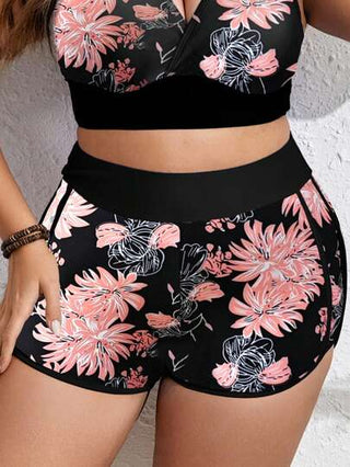 SHEIN Swim Curve بوت سباحة سفلي عشوائي الطباعة الرقمية للسيدات مقاسات كبيرة ، كاجوال للرياضة والشاطئ