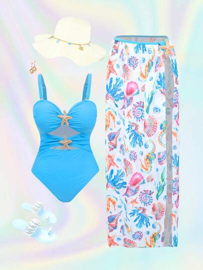 Swim Oasis قطعة واحدة ملابس سباحة قطعتين للنساء المقاسات الكبيرة ، طبعة رقمية مع وضع شريطة التعديل الأوروبية والأمريكية ، مناسبة مع تنورة لتغطية البطن ، بذلة سباحة قطعة واحدة