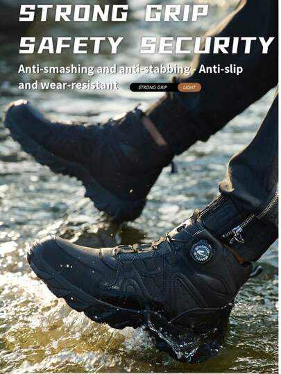 بوت سلامة رجالية بوت عمل مقاومة للصدمات، مقاومة للماء والانزلاق وقوية، بوت أمان للصناعة والبناء مقاومة للانفجار، بوت قتالية سوداء مربوطة مقاومة للتشوه والتثقيب، بوت حماية عمل مقاومة للانزلاق وللتآكل للرجال والنساء