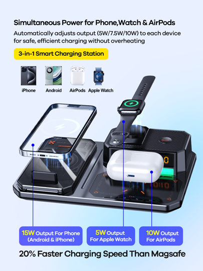 REMAX شاحن لاسلكي سريع محسن، اكسسوارات المكتب، شحن لاسلكي سريع متعدد الأجهزة ساعة نسائية/ساعة رجالية/هاتف/سماعات أذن/ سماعات أذن لاسلكية، مع مكبر صوت لاسلكي، حامل هاتف قابل للتعديل، إضاءة محيطة قابلة للتعديل RGB، ساعة إلكترونية، أسود/أبيض، مكتبي