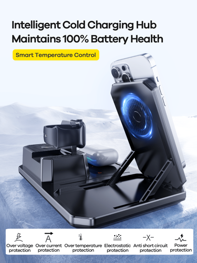 REMAX شاحن لاسلكي سريع محسن، اكسسوارات المكتب، شحن لاسلكي سريع متعدد الأجهزة ساعة نسائية/ساعة رجالية/هاتف/سماعات أذن/ سماعات أذن لاسلكية، مع مكبر صوت لاسلكي، حامل هاتف قابل للتعديل، إضاءة محيطة قابلة للتعديل RGB، ساعة إلكترونية، أسود/أبيض، مكتبي