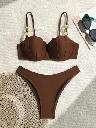 طقم تانكيني حريمي Swim SXY ملابس سباحة نسائية مكونة من 2 قطع، ملابس علوية نوع كامي مجمع والأسفل كتانكيني أسود قطعة واحدة، أزياء صيفية على الشاطئ