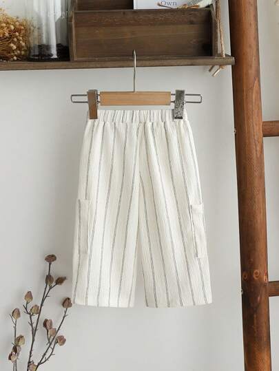 SHEIN Vintaside Kids بنطلون سروال رضيع للأولاد الرضع، بخطوط عريضة، مريح وواسع، مناسب للأنشطة اليومية للطفل والألعاب الخارجية وارتداء العطلات